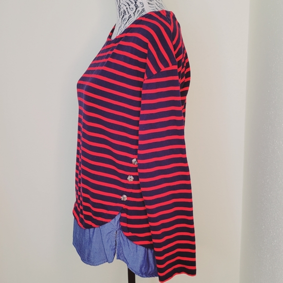 Preppy IZOD Red & Navy Stripped Cotton Top Size M - Picture 2 of 7